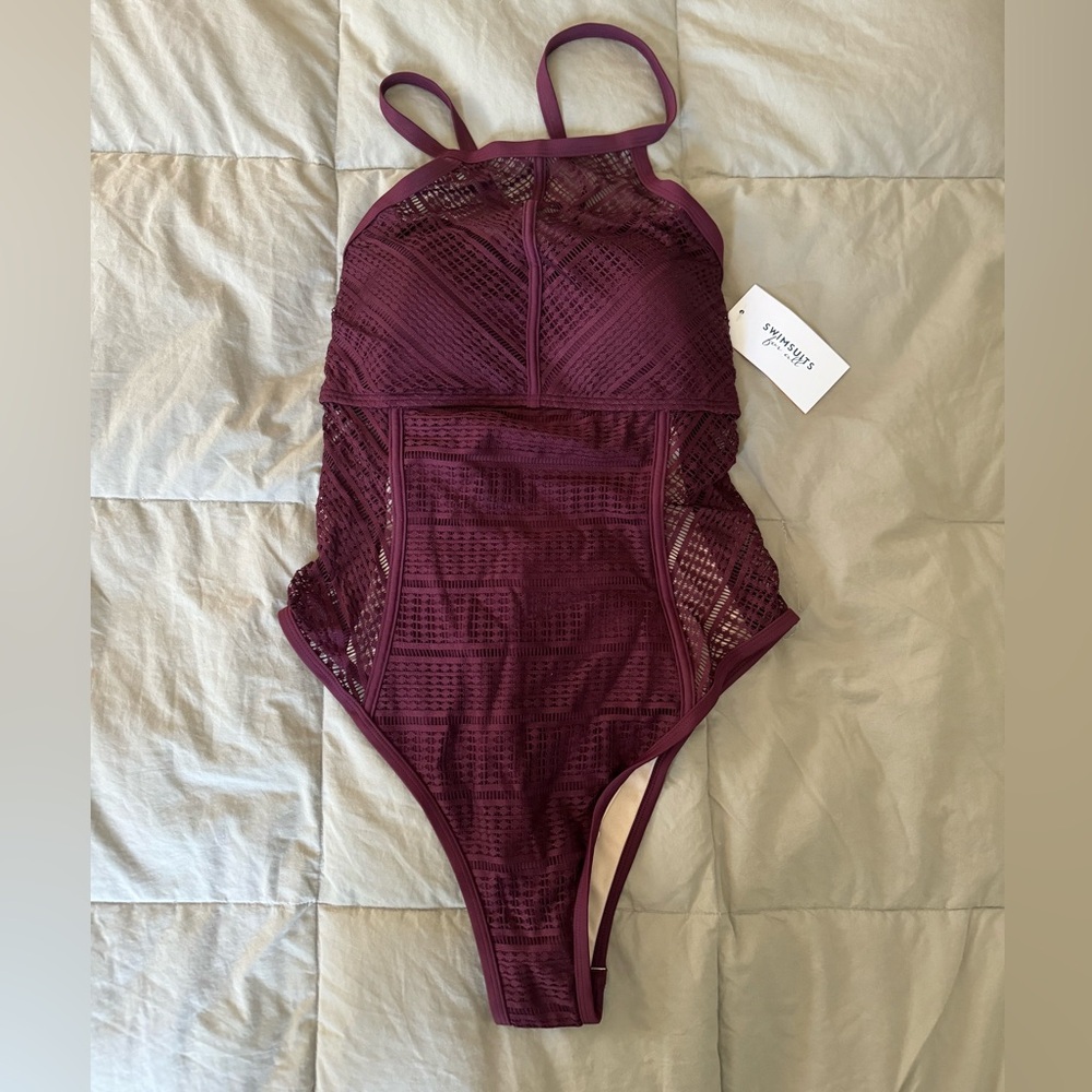 Maroon one-piece swimsuit